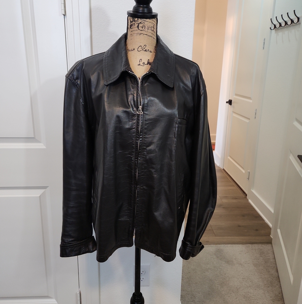 Giorgio Armani Black Leather Zip Jacket Vintage